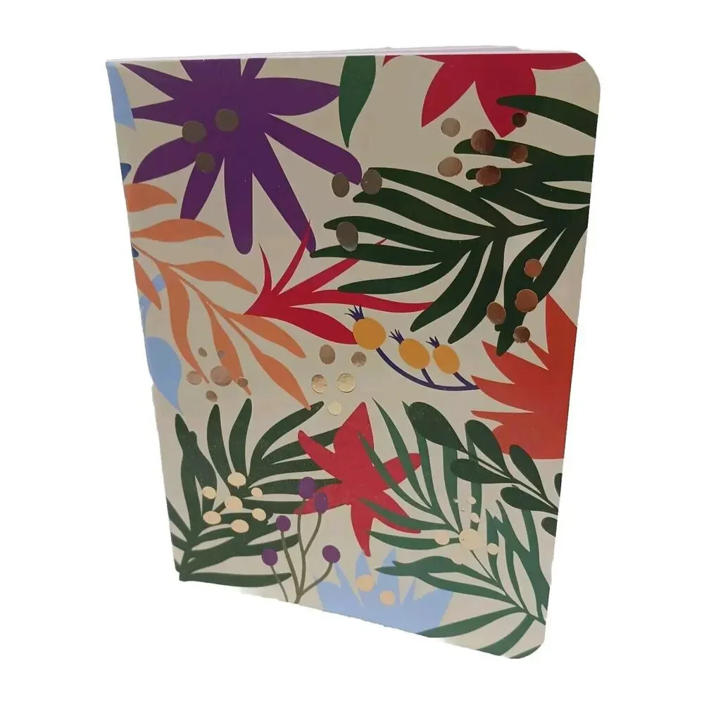 Notebook Journal FLORAL GOLD‎ LEAF Tropical Lined Pages Composition Stationary
